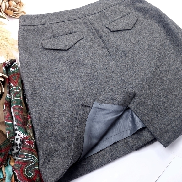 Loft Grey Wool Button Front Skirt Sz 2 Petite - Picture 8 of 11
